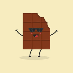 Cute Flat Cartoon Chocolate Bar Illustration. Vector illustration of cute bitten chocolate bar with a smiling expression. Cute chocolate mascot design