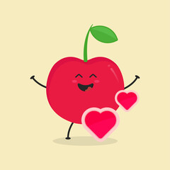 Cute Flat Cartoon Cherry Illustration. Vector illustration of cute Cherry with a smiling expression. Cute Cherry mascot design