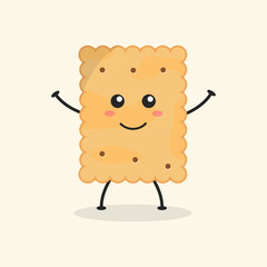 Cute Flat Cartoon Crackers Illustration. Vector illustration of cute cracker with a smiling expression. Cute crackers mascot design