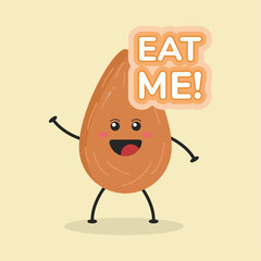 Cute Flat Cartoon Almond Illustration. Vector illustration of cute Almond with smilling expression. Cute Almond mascot design