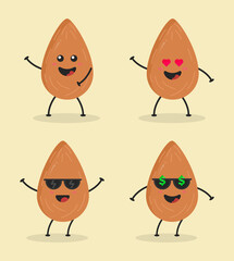Cute Flat Cartoon Almond Illustration. Vector illustration of cute Almond with smilling expression. Cute Almond mascot design