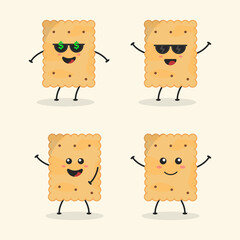 Cute Flat Cartoon Crackers Illustration. Vector illustration of cute cracker with a smiling expression. Cute crackers mascot design