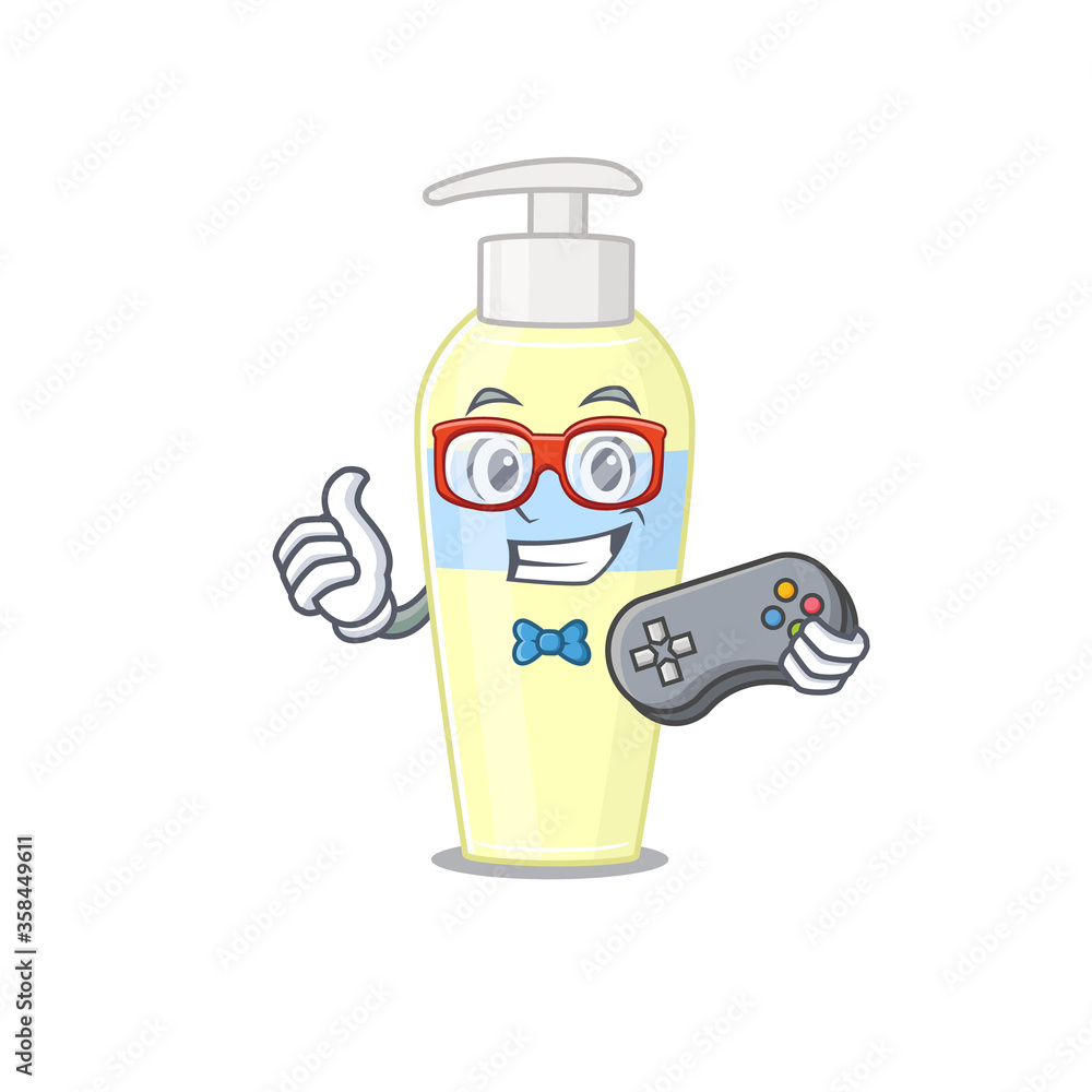 Poster mascot design style of serum gamer playing with controller