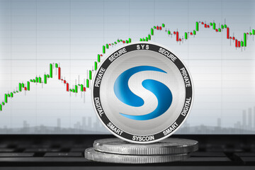 Syscoin cryptocurrency; Syscoin SYS coin on the background of the chart