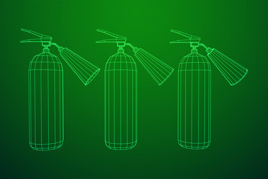 Fire extinguisher. Wireframe low poly mesh vector illustration.