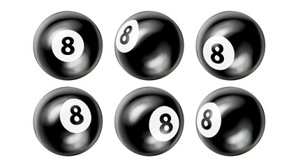 Snooker Billiard Balls Number Eight Set Vector. Collection Of Glossy Snooker Game Pool Sphere With Reflection In Different Side. Gambling Equipment Of Play Entertainment Realistic 3d Illustrations