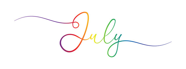 july letter calligraphy banner colorful gradient