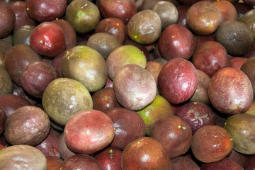 fruits of ripe passion fruit sold in the market,