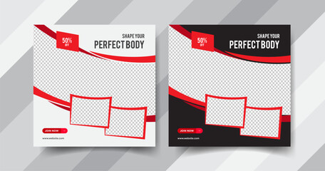 Fitness square social media promotional web templates design