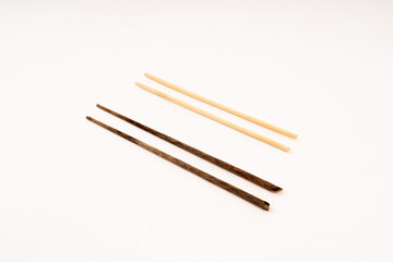 wooden chopsticks on white background