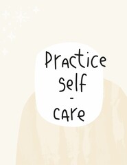 Practice self-care wellness quote vector design to avoid burnout. Relaxation and rest handwritten phrase on an abstract pastel background.