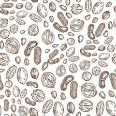 Nuts and snacks, organic ingredients for cooking seamless pattern