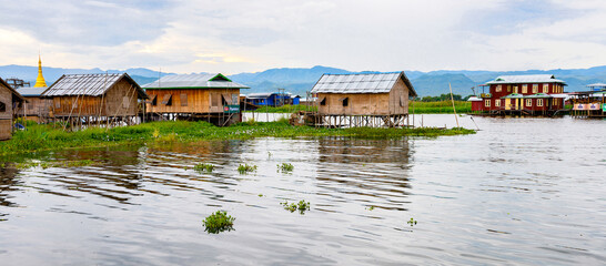 It's Inpawkhon village over the Inle Sap,a freshwater lake in the Nyaungshwe Township of Taunggyi...