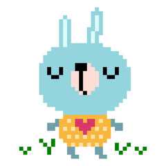 Cute bunny pattern. Pixel 8 bit rabbit image. Animal pixel in vector Illustration of pixel art.