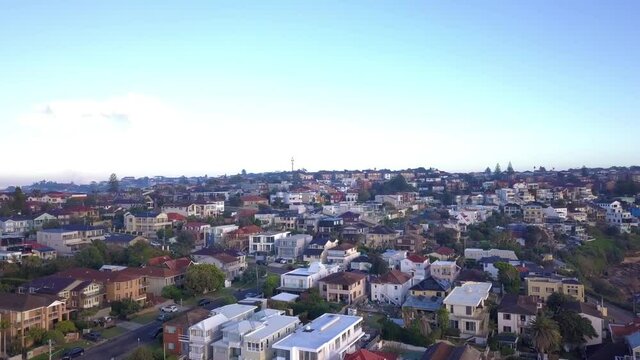 Scenic flying over residential community houses in the neighborhood