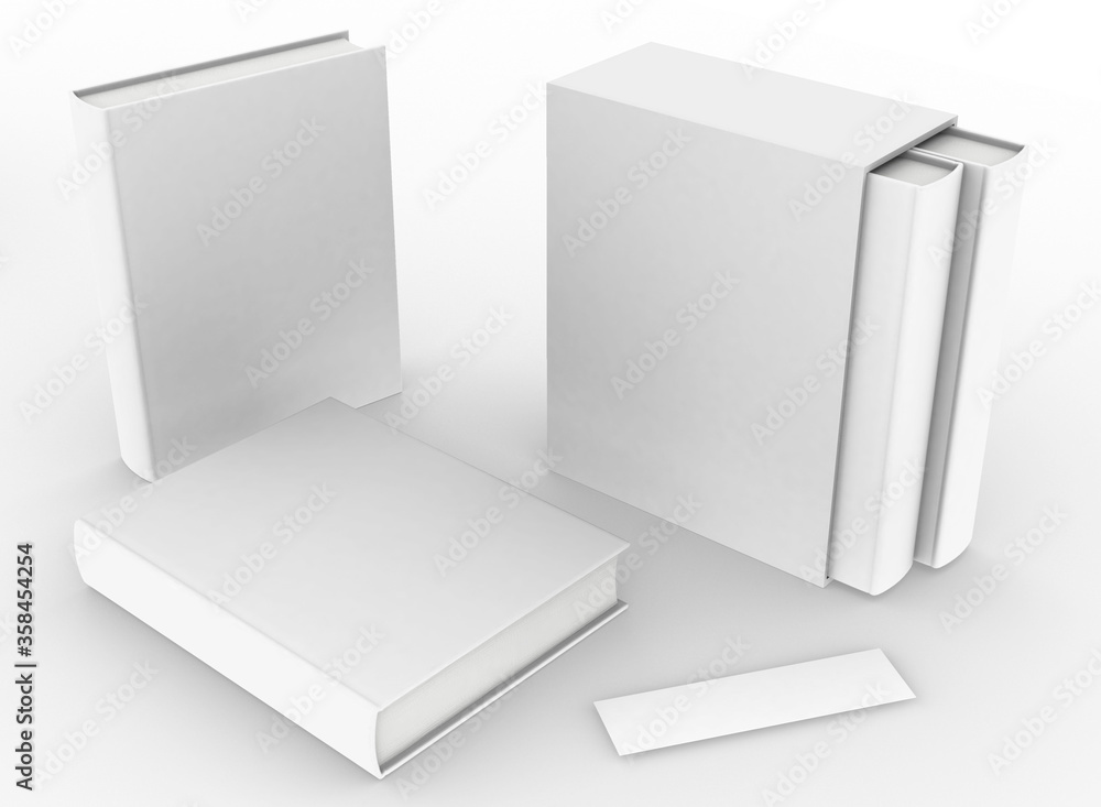 Poster template empty hardcover book mockup set white background , 3d rendering