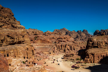 Fototapeta premium It's Nature, rocks, mountains and panorama of Petra, Jordan. Petra is one of the New Seven Wonders of the World. UNESCO World Heritage