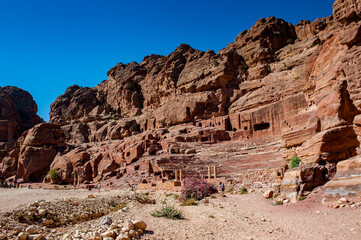 Fototapeta premium It's Red mountains in Petra (Rose City), Jordan. Petra is one of the New Seven Wonders of the World.