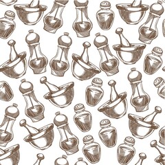 Salt and pepper shaker, species for dishes seamless pattern