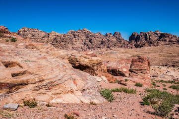 Fototapeta premium It's Canyon in Petra (Rose City), Jordan. The city of Petra was lost for over 1000 years. Now one of the Seven Wonders of the Word