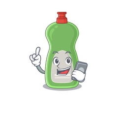 caricature character design style of dishwashing liquid speaking on phone
