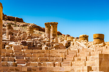 It's Roman columns of the Great temple complex in Petra (Rose City), Jordan. The city of Petra was...