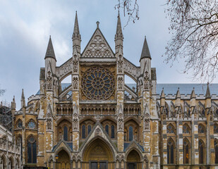 Fototapeta premium Northern facade of the Westminster Abbey, gothic church and site for royal coronations in London, United Kingdom