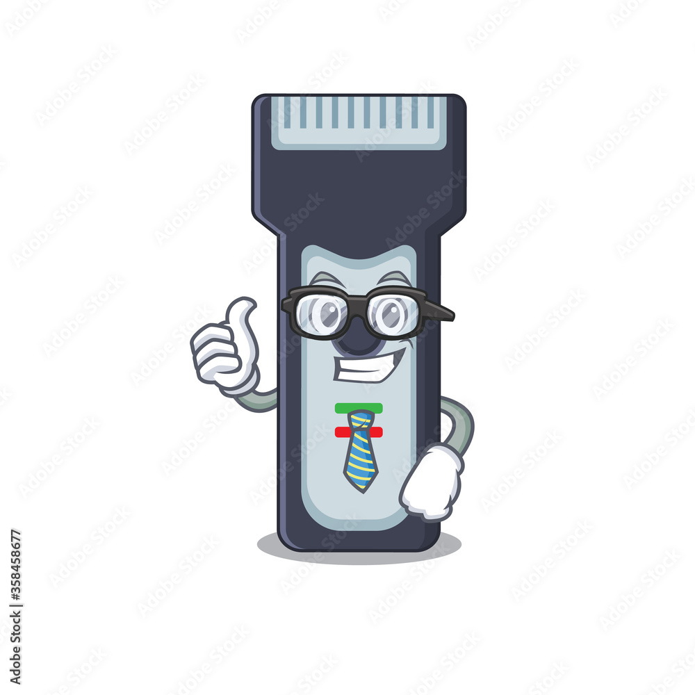 Poster cartoon mascot style of electric shaver Businessman with glasses and tie