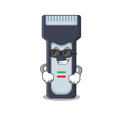 Fabulous electric shaver cartoon character wearing classy black glasses