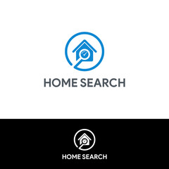 Obraz premium Home search logo - house with loupe or magnifier symbol. Estate agency, realty and real property vector icon