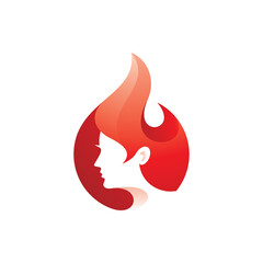 Beauty Woman Face and Hot Fire Flame Logo Icon