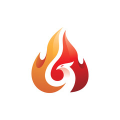 Bird and Fire Flame Phoenix Logo Illustration