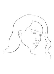 The face of a beautiful girl. Portrait of a woman in line art style. Freehand drawing young woman. Vector illustration isolated on a white background.