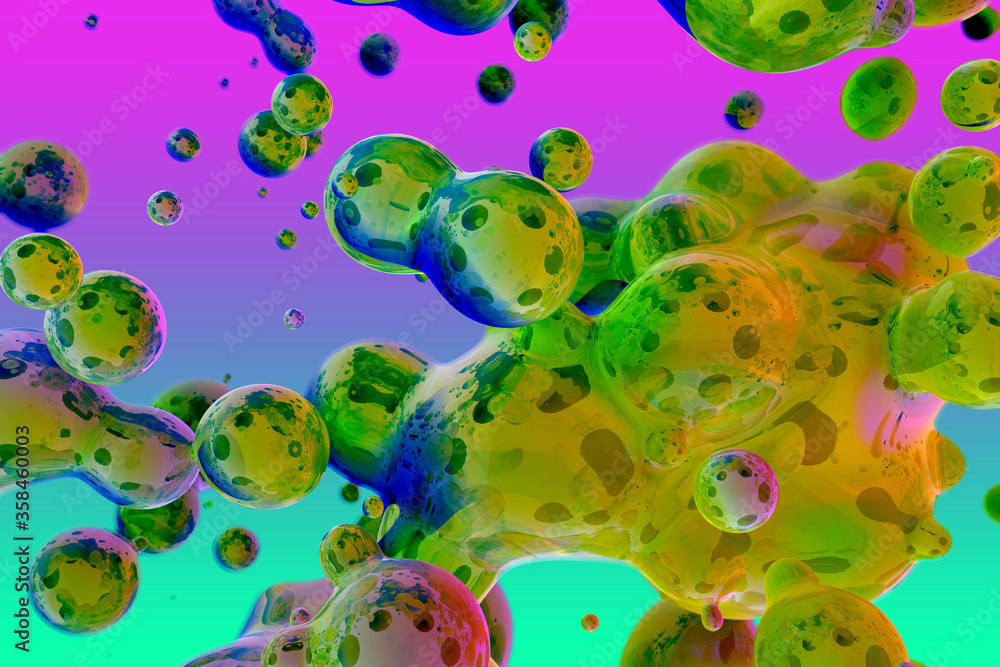 Poster vivid glossy and shiny soap like liquid or bubbles abstract gradient background or texture 3d illust