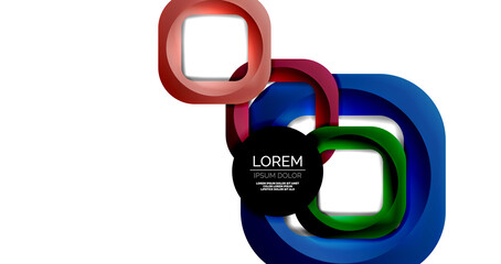 Square geometric vector abstract background, dynamic modern minimal template. Multicolored square shapes with round corners overlapping each other