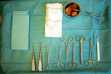 in operating room there is an instrument table for performing wound care - obrazy, fototapety, plakaty