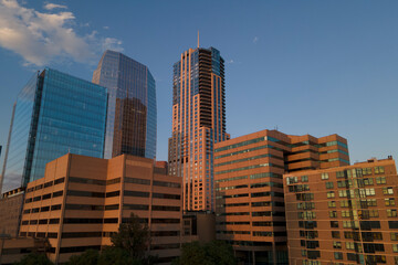 Fototapeta na wymiar high rise buildings perspective at sunset