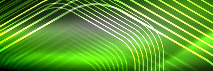 Obraz premium Shiny neon lines, stripes and waves, technology abstract background. Trendy abstract layout template for business or technology presentation, internet poster or web brochure cover, wallpaper