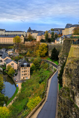 View of the old town of Luxembourg, UNESCO World Heritage Site, with its ancient wall