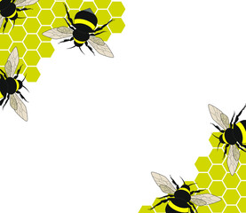 Bee frame banner, template, mock up, frame. Vector illustration.