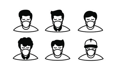 set collection different types pictures of people wearing masks to avoid covid-19 template flat icon design