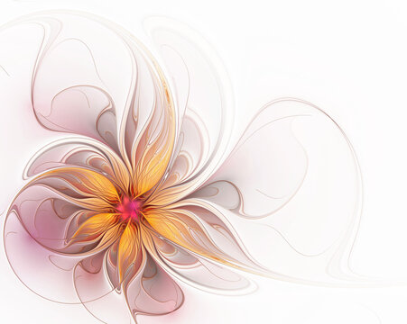 Fototapeta Beautiful openwork fractal flower on a white background. Fantasy