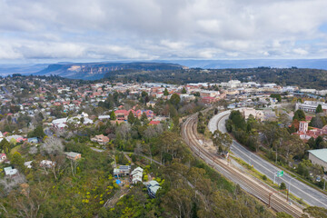 Aerial view of Katoomba in The Blue Mountains in Australia