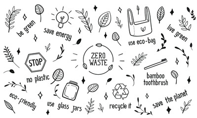 set of hand drawn zero waste illustration vector