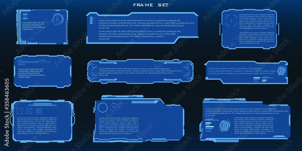 Poster set of user interface elements in the style of hud, gui, ui. vector frames, callouts with text panel