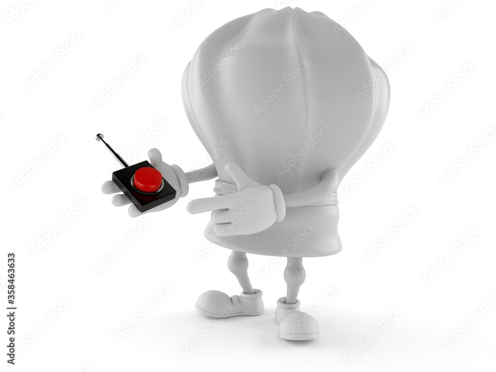 Canvas Prints chef character pushing button on white background