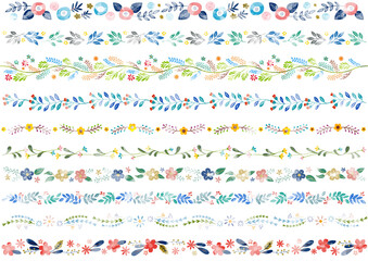 水彩画風 植物ラインのセット2