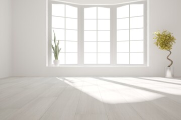 Fototapeta premium modern empty room with plants in pots interior design. 3D illustration