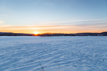 winter landscape with river and mountains
