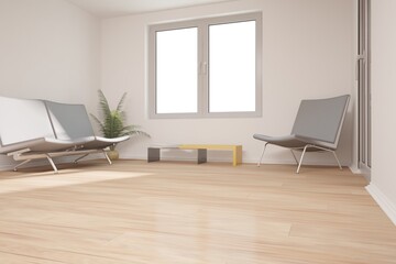 Fototapeta premium modern room with bench,chair,magazines and plant in pot interior design. 3D illustration